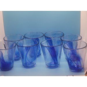 Eight Bormioli Rocco Murano Blue Glass Tumblers